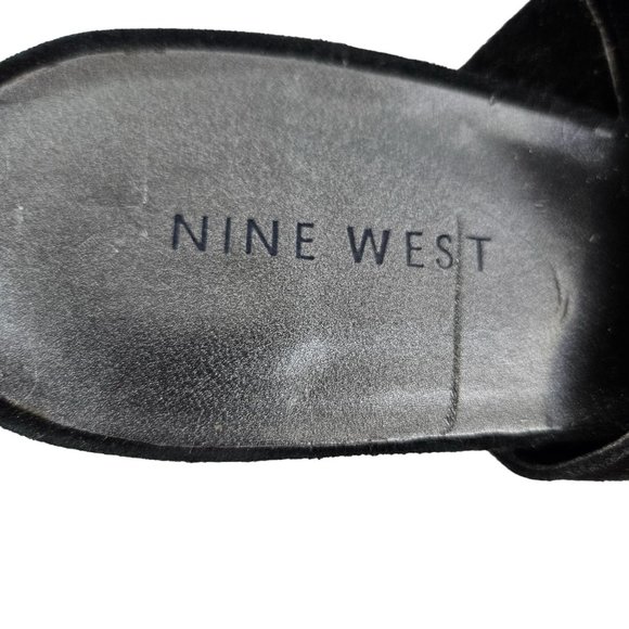 Nine West Shoes Womens 9.5M Slip On Heels Black Suede Open Toe Pleated Dressy - Picture 5 of 9